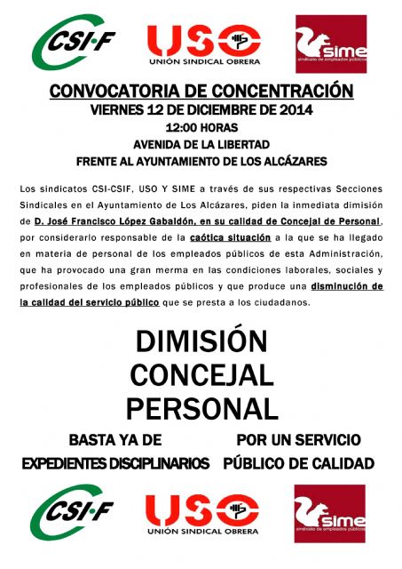 Convocan una concentración para mañana viernes en la puerta del ayuntamiento de Los Alcazares